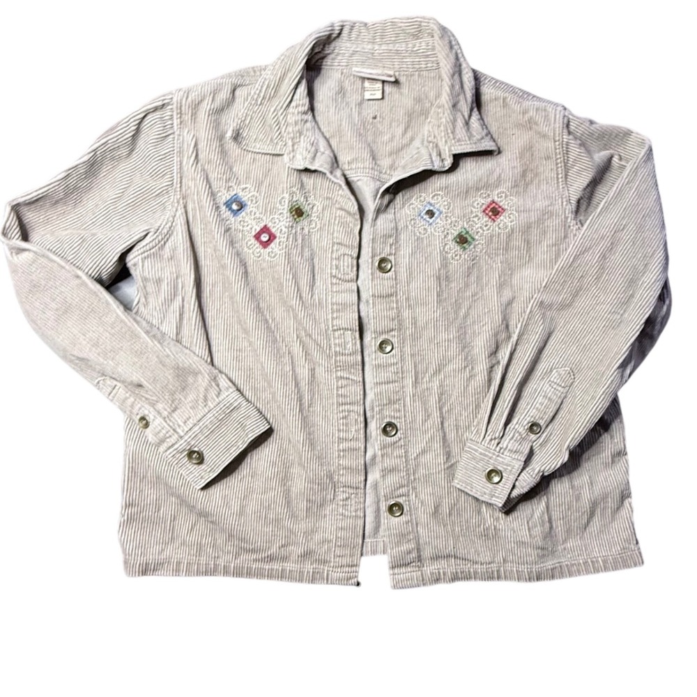 Decorated Originals Tan Corduroy Embroidered Jacket Shirt Women XL‎